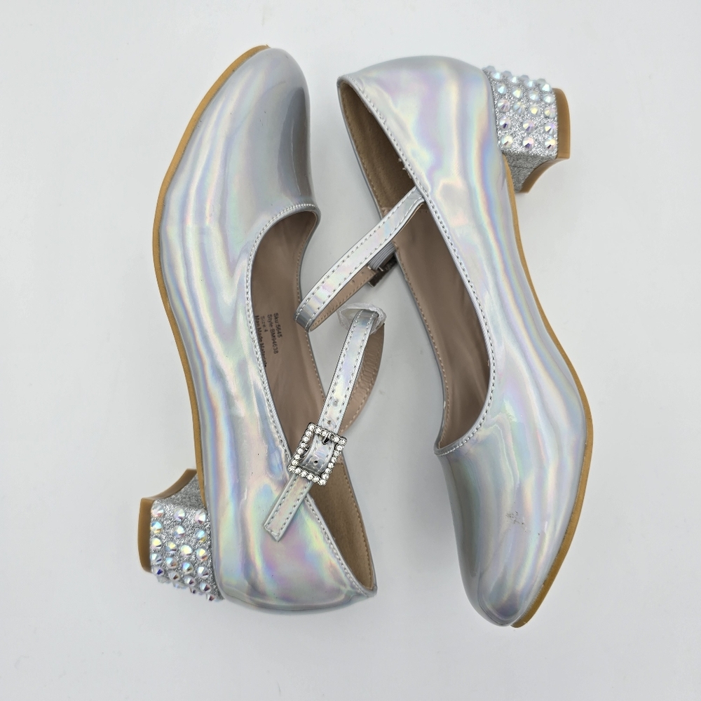 Badgley Mischka Girls Holographic Mary Jane Dress Heels, Siver, Big Grils 4 - Picture 15 of 16